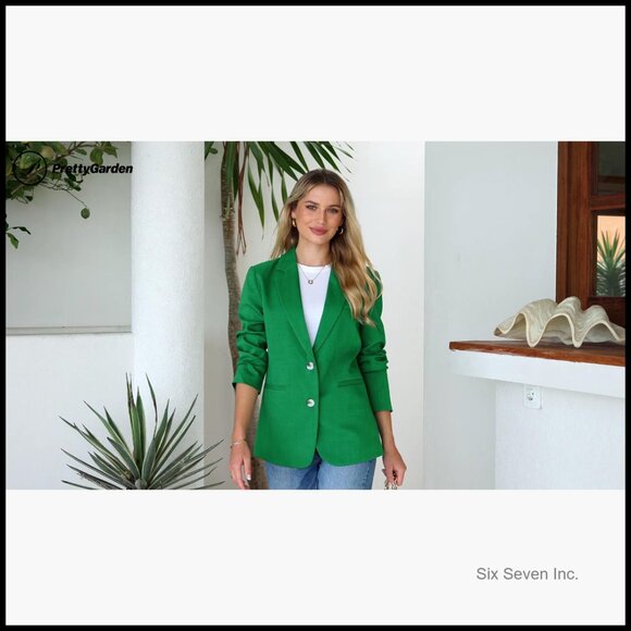 Long Sleeve Open Front Blazer with Pockets, Notch Lapel - Picture 7 of 7